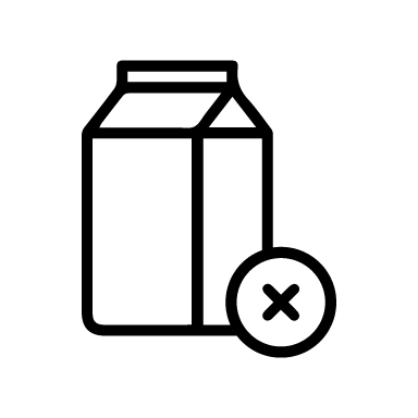 Icon of a milk carton with a cross symbol, indicating removal or rejection.