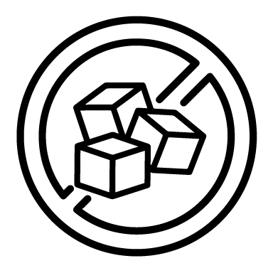 Icon of ice cubes in a circle with a line through it, indicating prohibition or restriction.