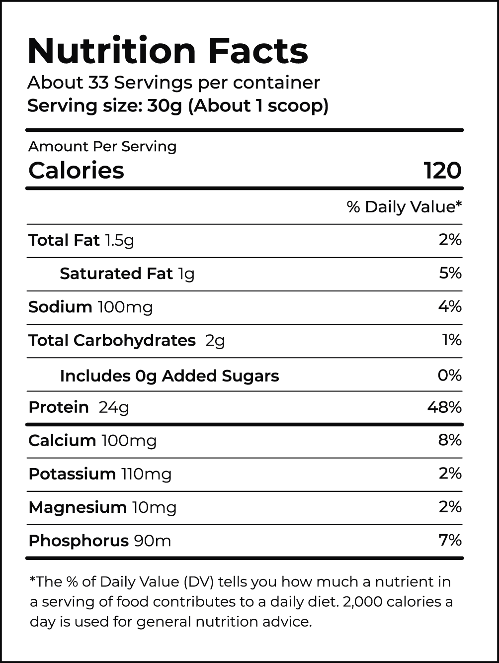 Nutrition facts label for a product with serving size and calories listed