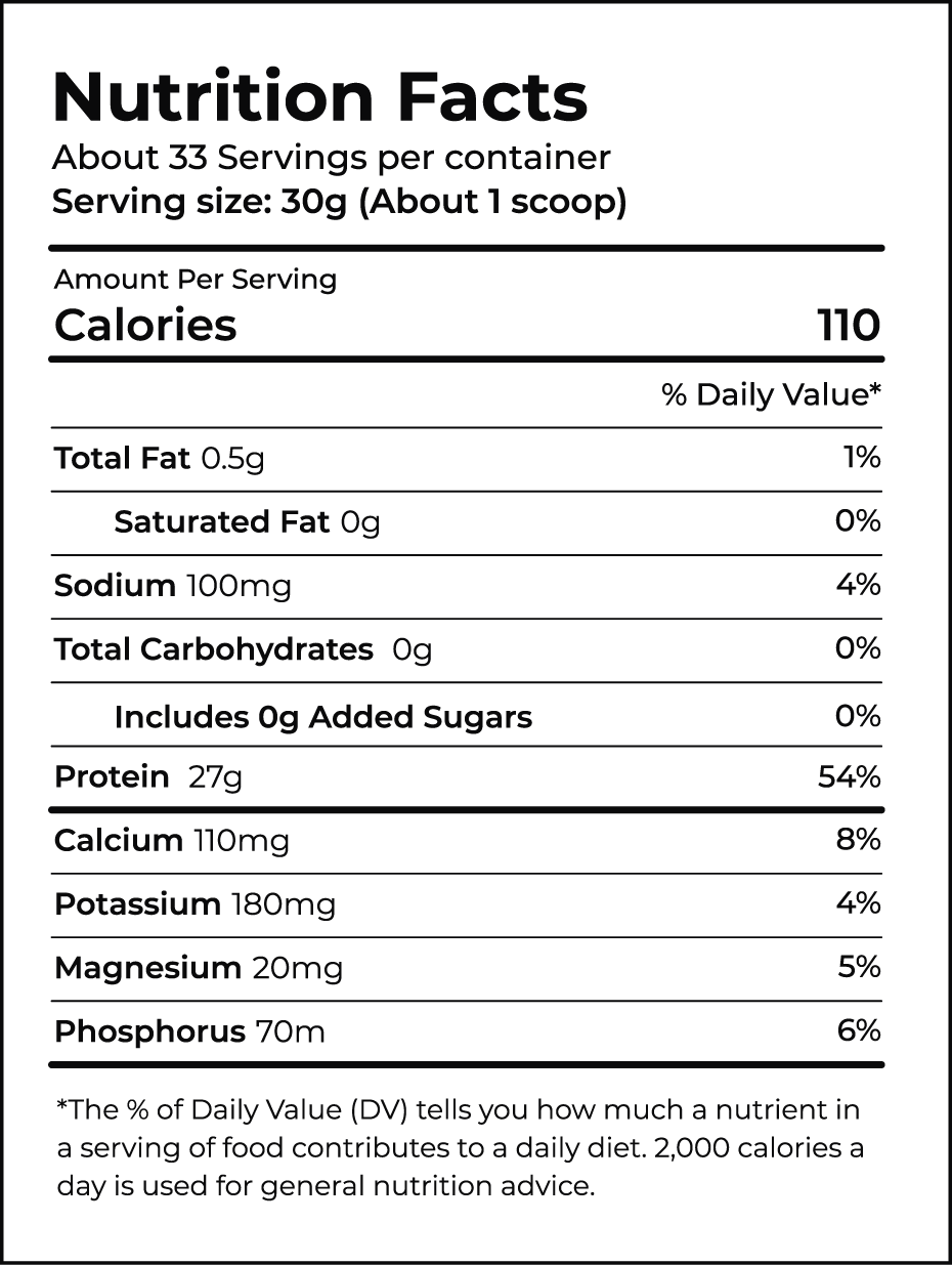 Nutrition facts label for a product with serving size and calories listed