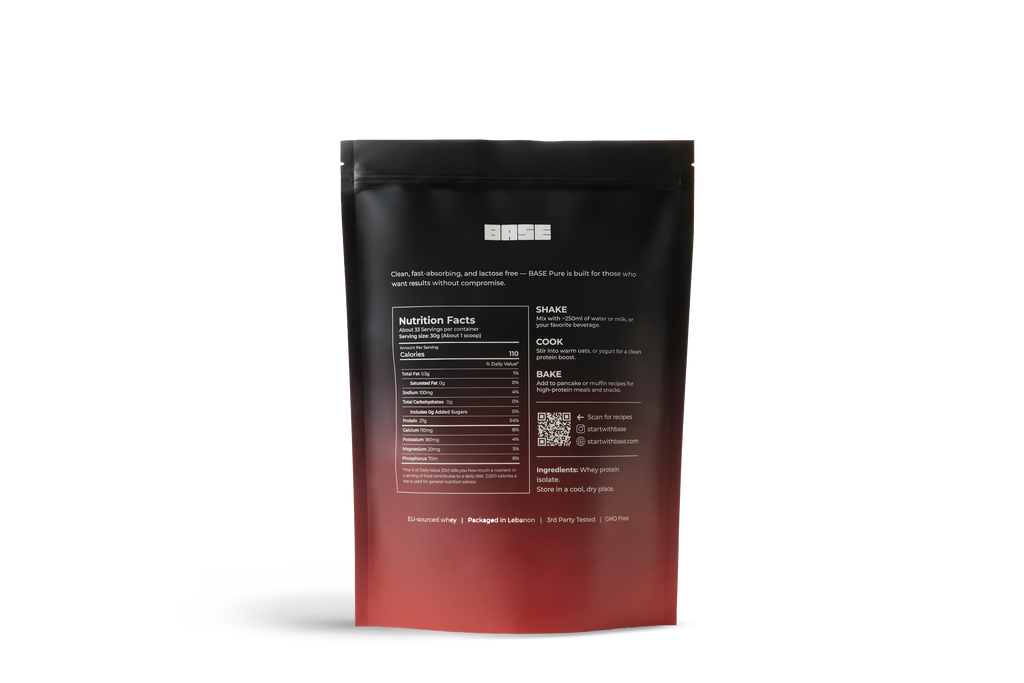 Black and red product packaging with nutritional information on a white background