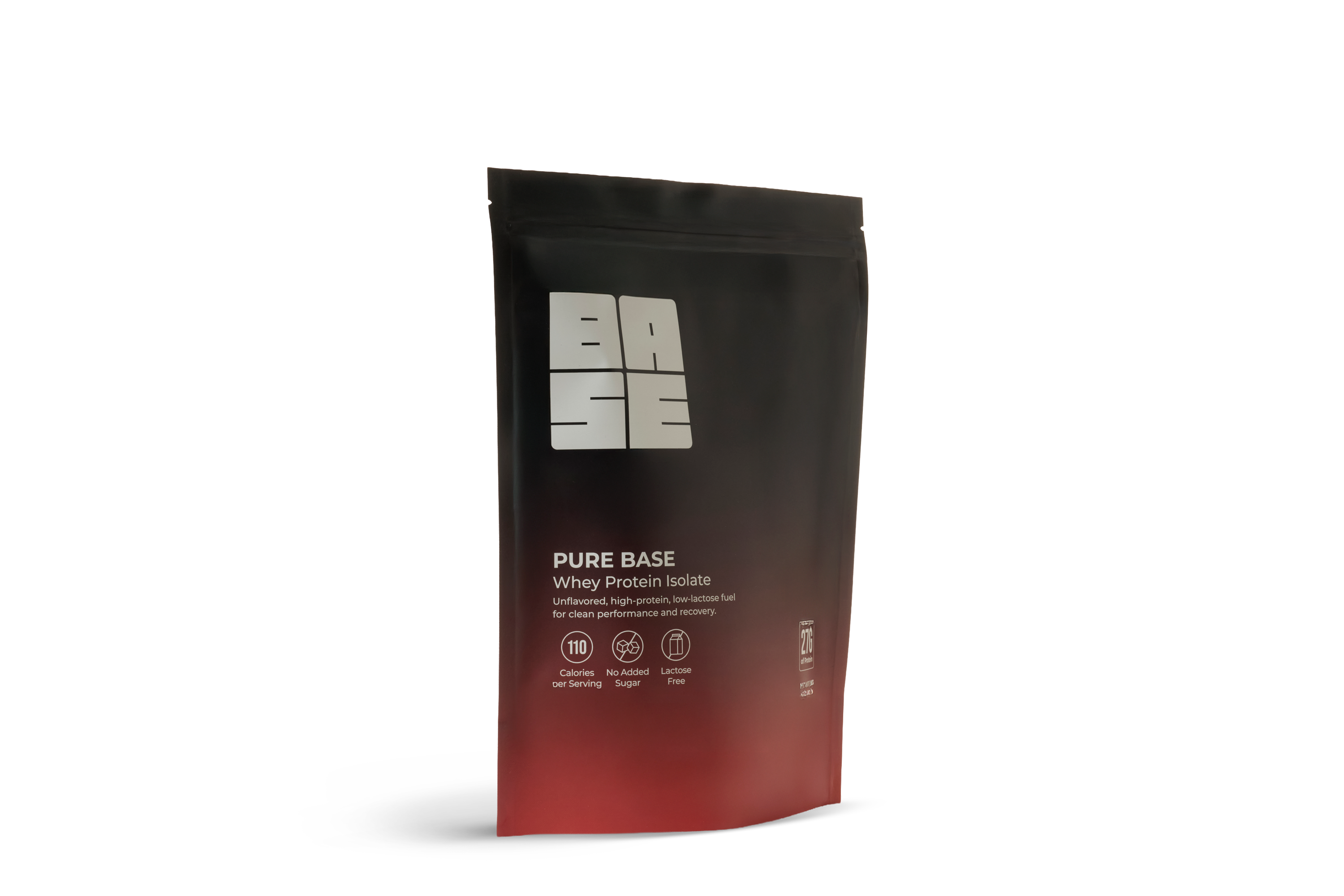 Protein powder package with 'Base' branding on a white background